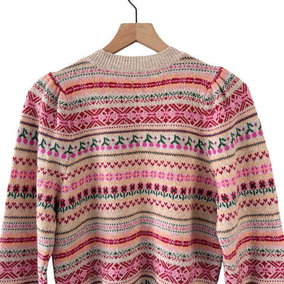 J. Crew Puff Sleeve Fair Isle Cherry Crewneck Sweater Size Small - Picture 8 of 11